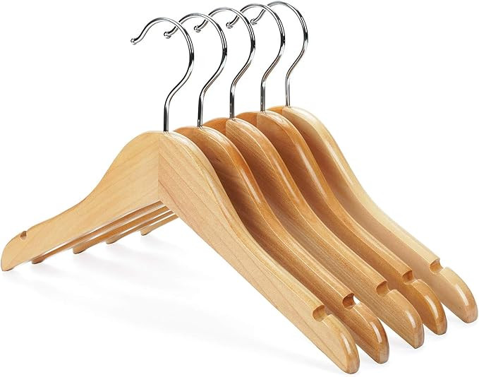 Nature Smile Kids Baby Children Toddler Wooden Shirt Coat Hangers with Notches and Anti-Rust Chro... | Amazon (US)