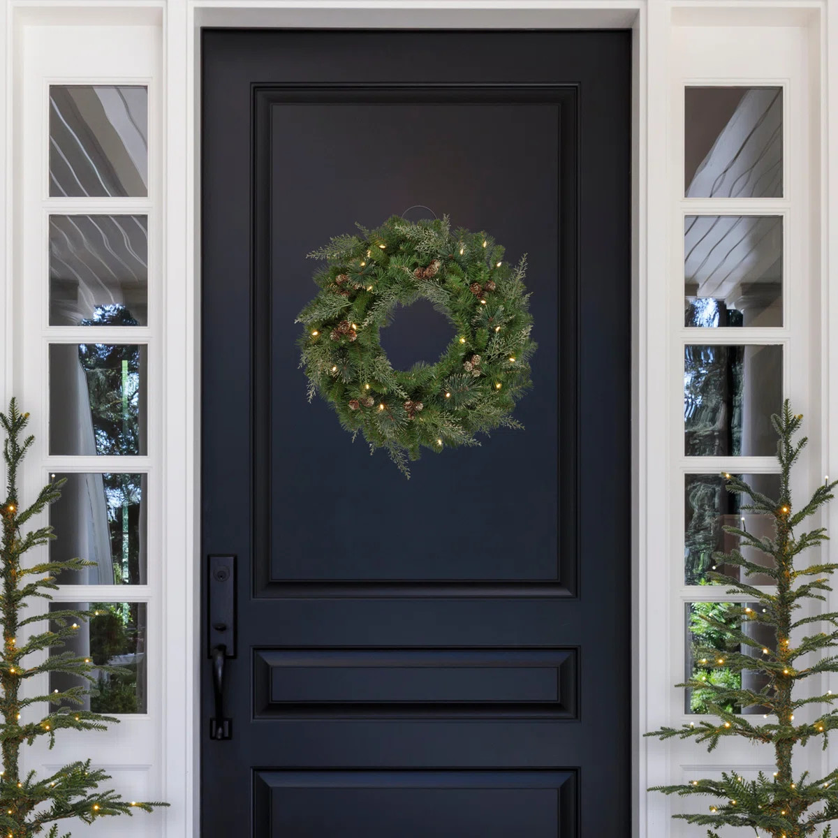 24 Inch Bergen Pine Wreath with Gold Accents and Soft White LED Lights on Auto Timer | Wayfair North America