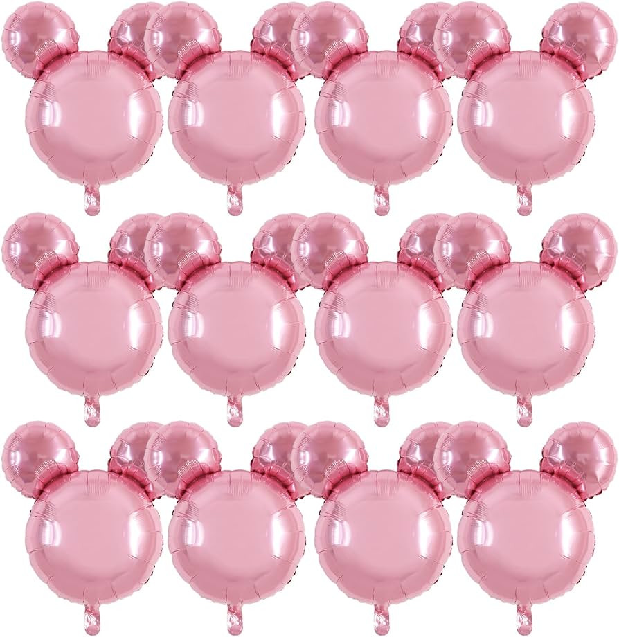 Vuzvuv 12pcs 24 Inches Mouse Head Foil Balloons, Pink Mouse Shaped Balloon for Birthday Party, Ba... | Amazon (US)