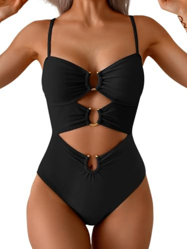 Eomenie Womens Cutout One Piece Swimsuit with Ring Linked Sexy Monokini Bathing Suit for Beach Vacation Black | Amazon (US)
