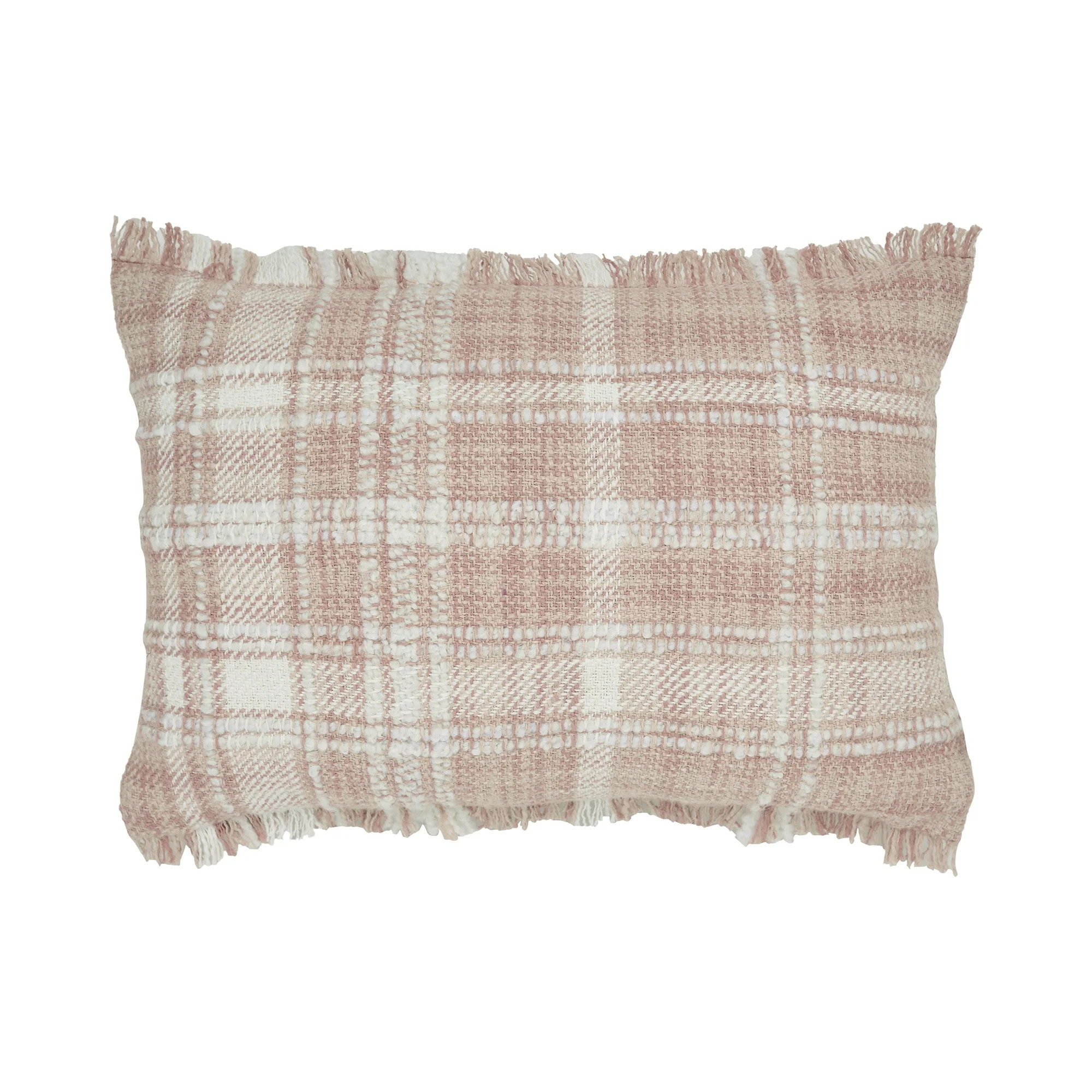 Better Homes & Gardens 14" x 20" Lulu Blush Plaid Cotton Rich Decorative Pillow | Walmart (US)