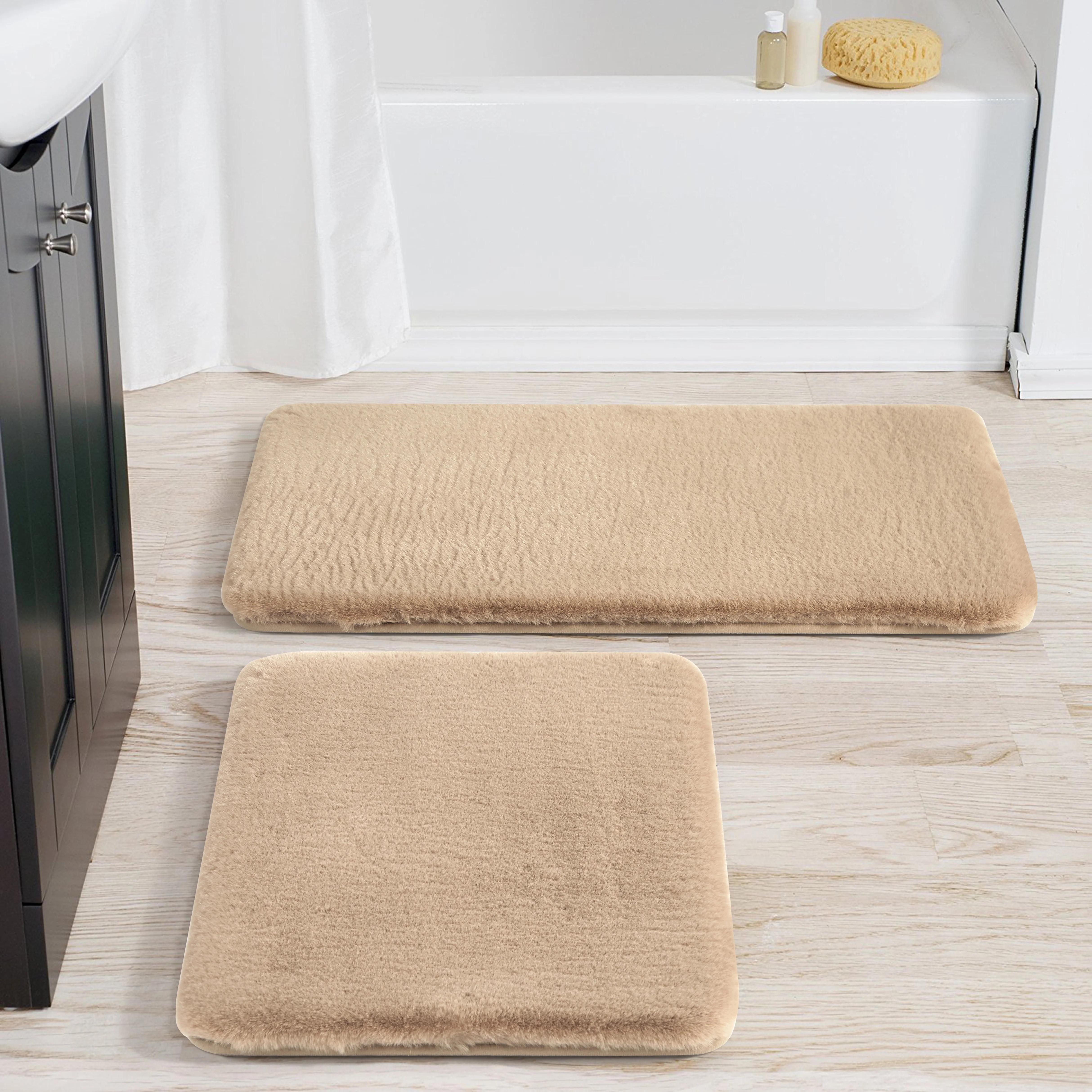Better Homes & Gardens 2 Piece Faux Fur Bath Rug Set, Brown, Polyester, 17" x 24" & 20" x 30" | Walmart (US)
