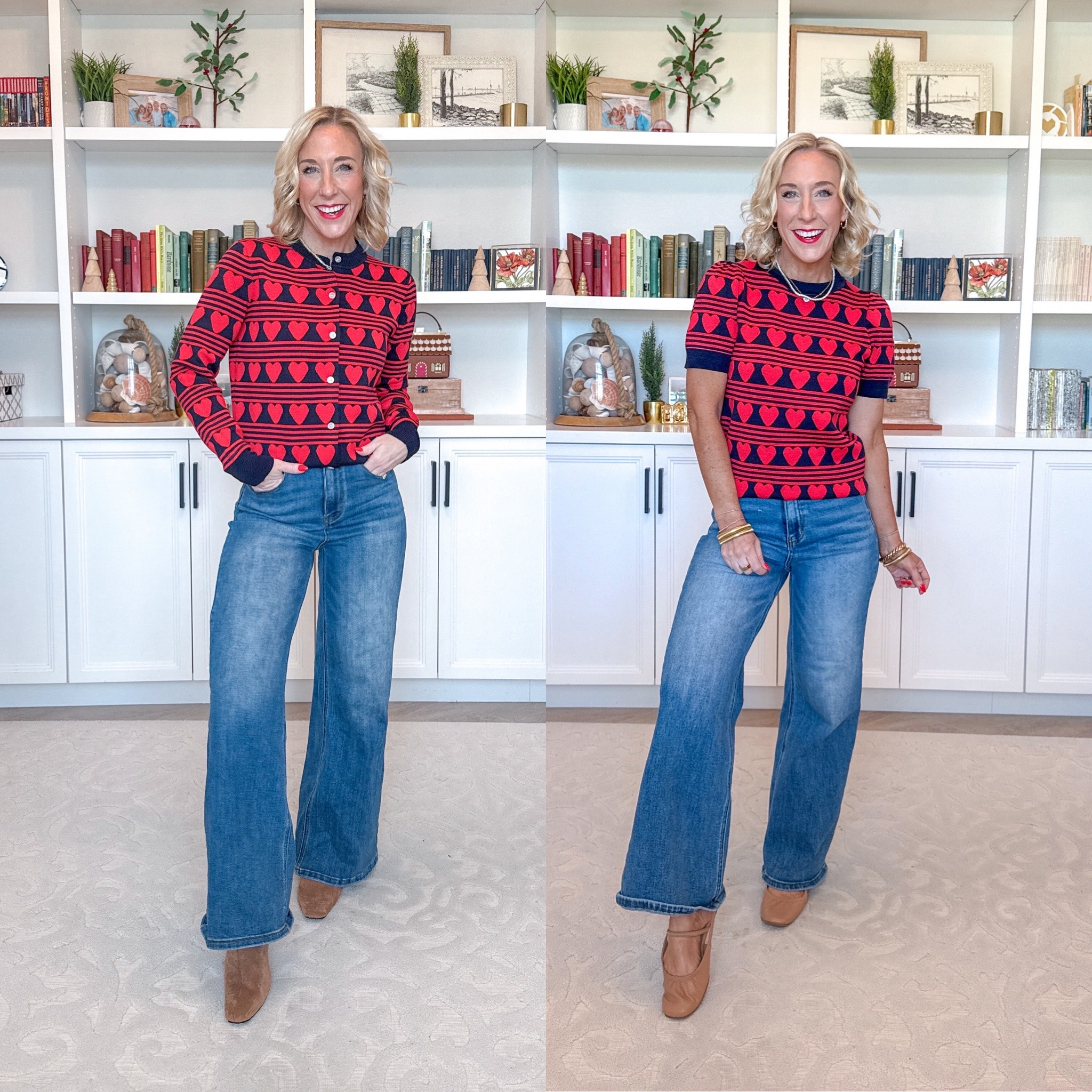 Walmart unboxing 

Cozy Yarn Shrunken Sweater Tee w/ Short Sleeves - size XS. $22. Multiple colors, solids and prints. * Wide Leg Jeans - size 25. * Heart Print Cardigan - size XS. $24. Multiple colors, solids and prints. 

 

#LTKFindsUnder50 #LTKSeasonal #LTKOver40