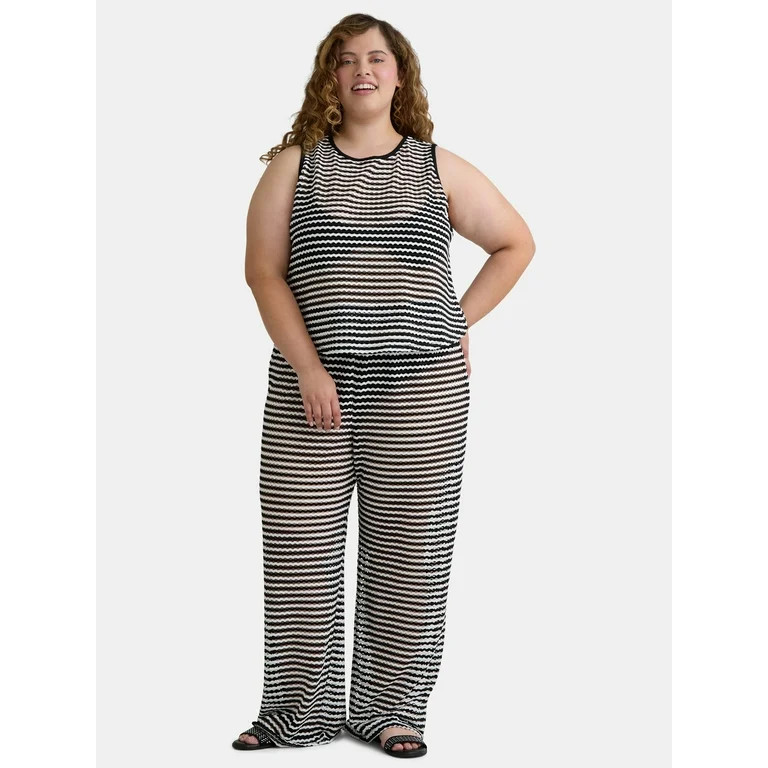 Time and Tru Women's and Women's Plus Striped Mesh Tank Coverup, Sizes XS-2X | Walmart (US)