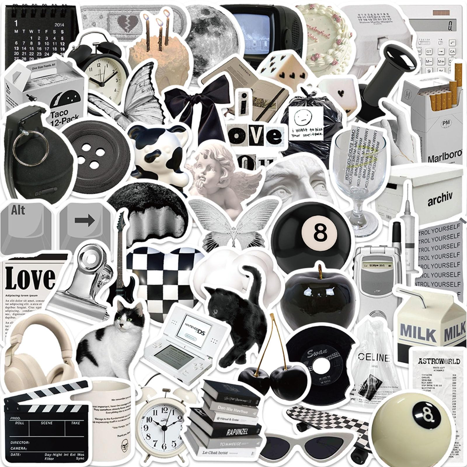61Pcs Cute Aesthetic Stickers for Water Bottle Black and White Aesthetic Stickers for Kids Y2K Vi... | Amazon (US)