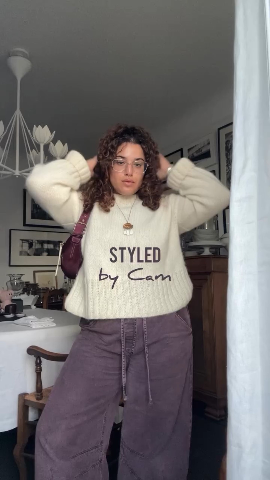 Aubergine is my color of the season.

Outfit Details:
@madebyminga sweater 
@gap barrel jeans
@coach thrifted shoulder bag
Jewelry all gifted and thrifted

#sweater #sweaterweather #fallfashion #styling #fallstyling #gapbarreljeans #gap #artist #stylist #sanfrancisco #fashion