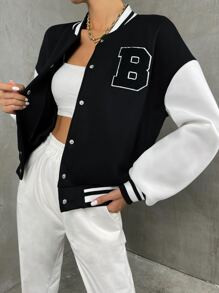 Letter Patched Striped Trim Drop Shoulder Varsity Jacket
   SKU: sw2110119499494893      
       ... | SHEIN