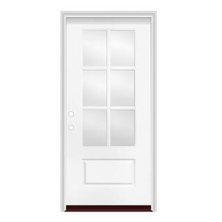 36 in. x 80 in. Right-Hand/Inswing 1 Panel 3/4 Lite 6 Lite Clear Glass Smooth Fiberglass Prehung ... | The Home Depot