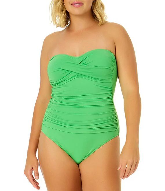 Live In Color Twist Front Shirred Bandeau Removable Strap One Piece Swimsuit | Dillard's