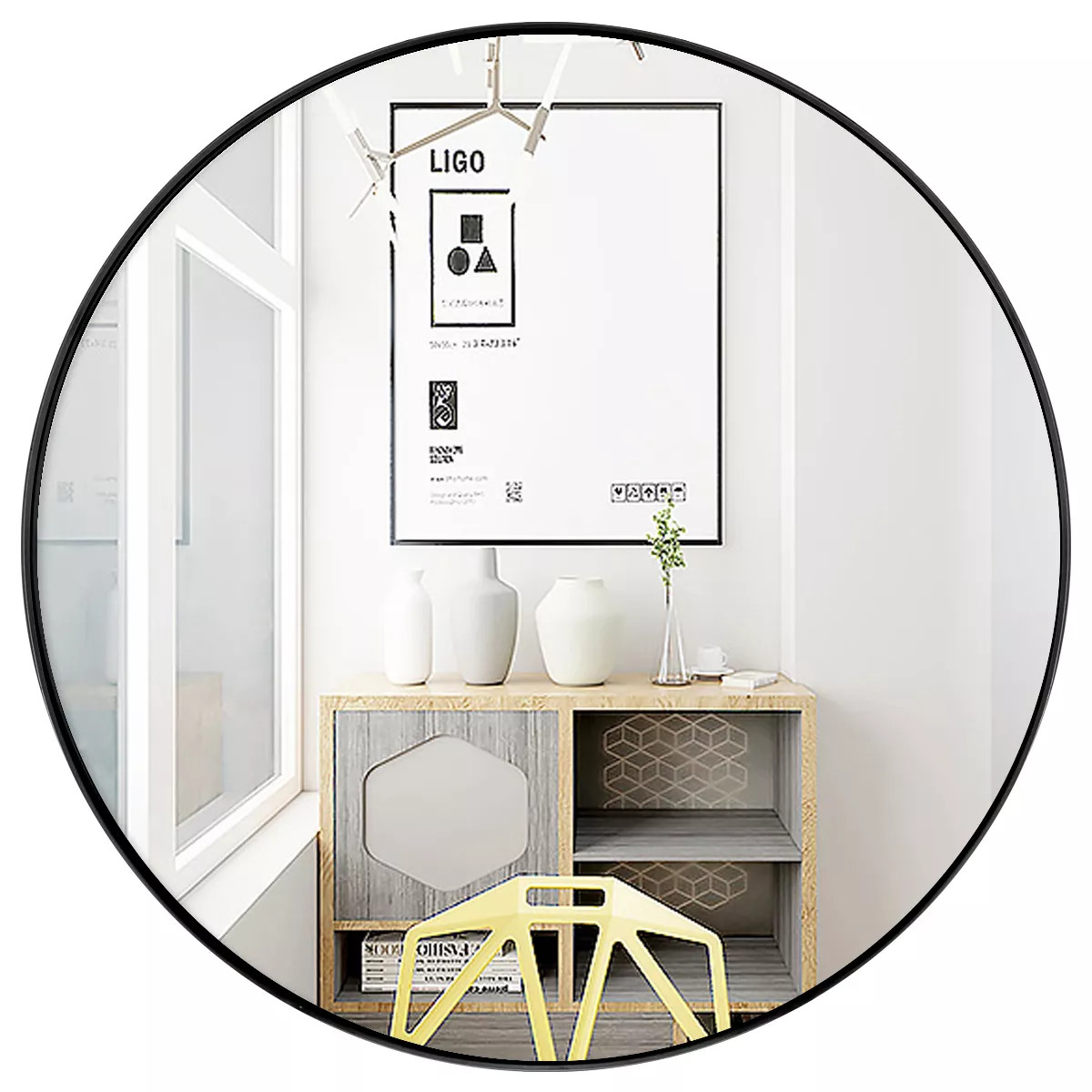 27.5''Modern Metal Wall-Mounted Round Mirror for Bathroom Entryway Black | Target