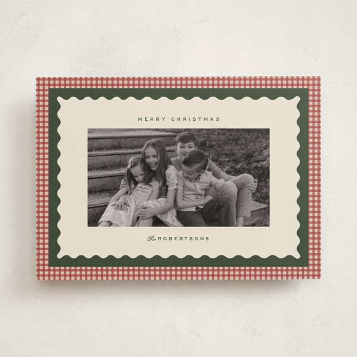 "gingham layers" - Customizable Holiday Photo Cards in Red by Ellen Schlegelmilch. | Minted
