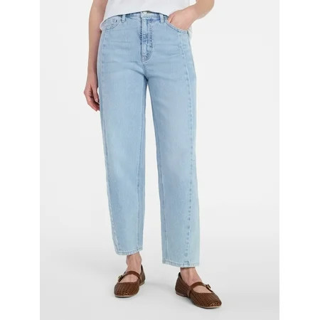 Time and Tru Women s High Rise Barrel Jeans 28 Inseam Sizes 0-20 | Walmart (US)