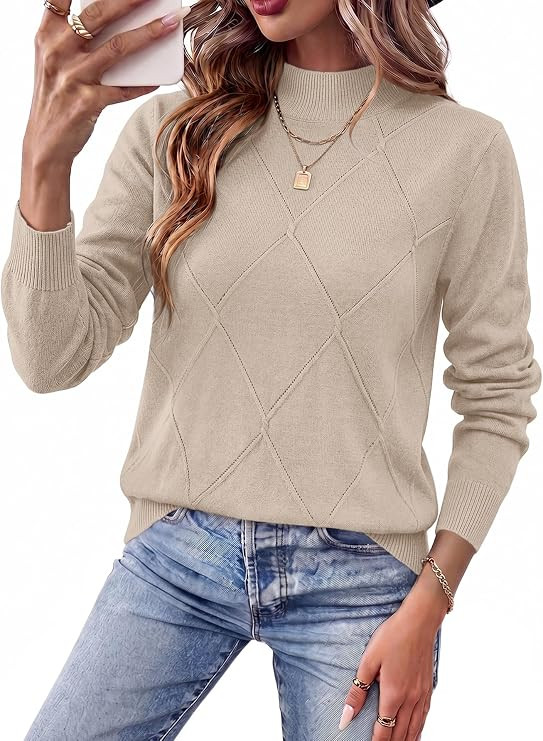 WIHOLL Womens Tops Sweaters Argyle Knit Long Sleeve Fall Outfits Winter | Amazon (US)