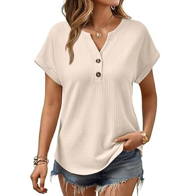 AUTOMET Womens Waffle Knit Henley Tops for Summer Daily Wear Dressy… | Amazon (US)