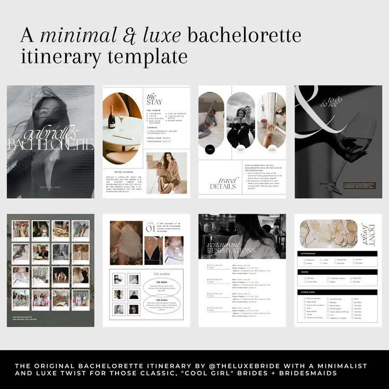 55 Pages Luxe Bachelorette Itinerary Template Editable Canva Template Weekend Itinerary, Outfit P... | Etsy (US)