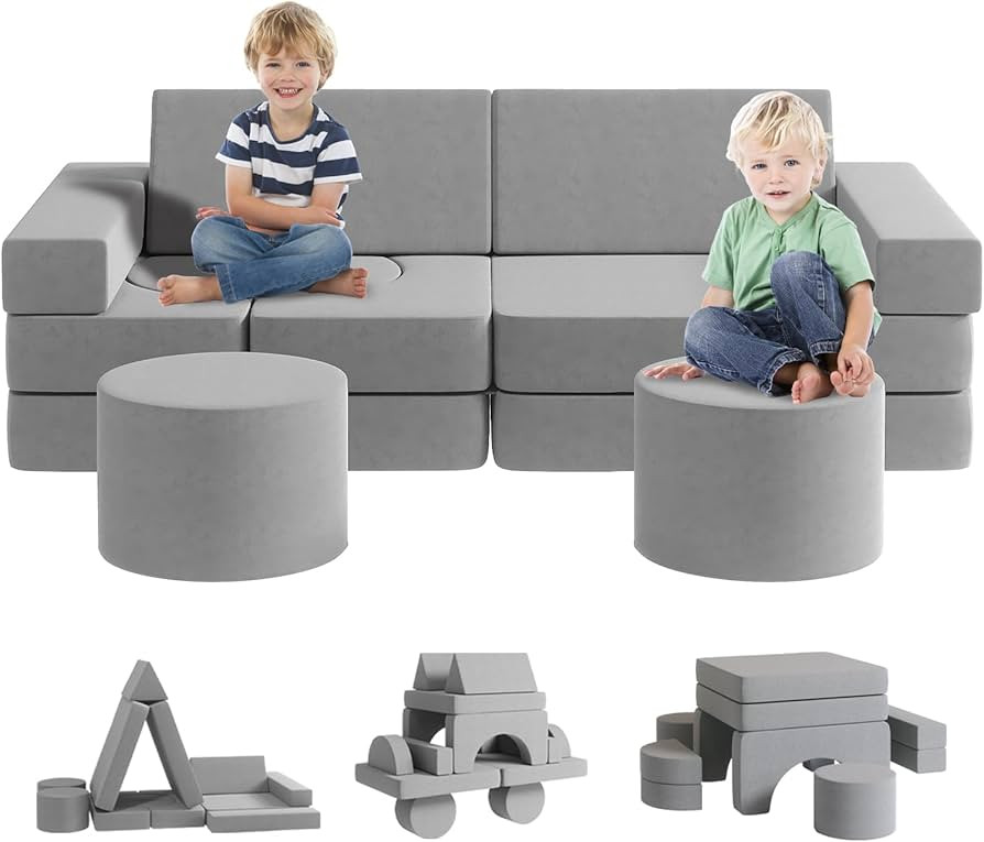 Modular Kids Play Couch13PCS, Modular Couch Kids with 2 ottomans, Fold Out Kids Couch for Playroo... | Amazon (US)