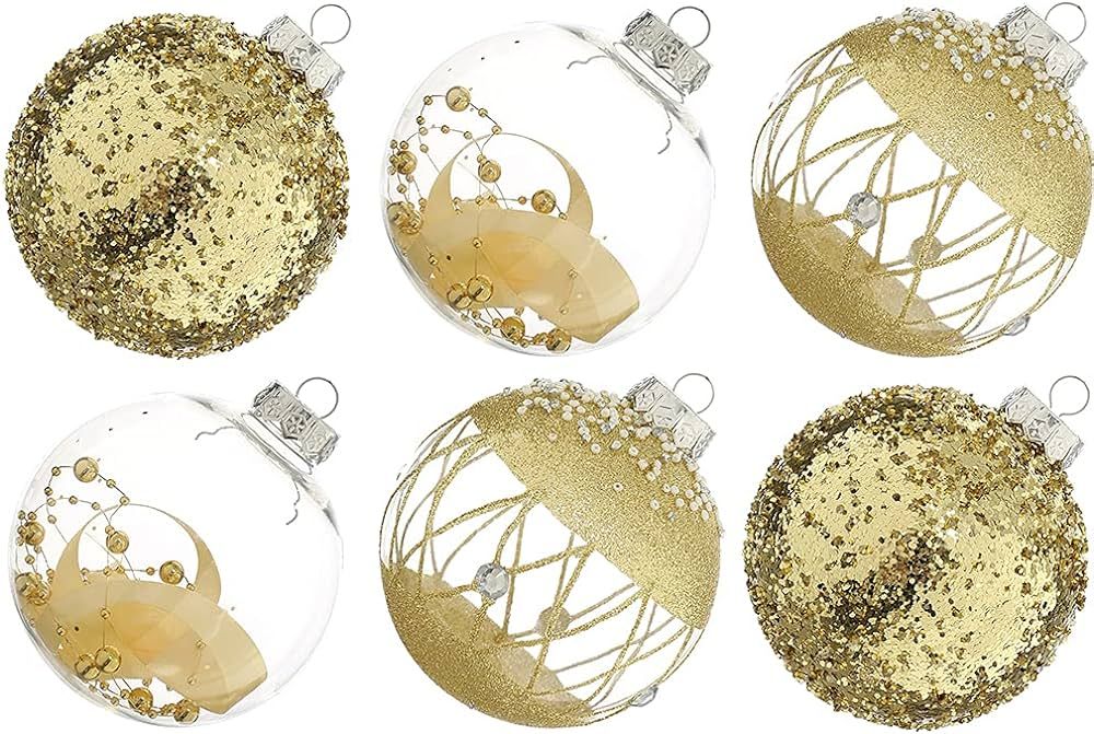 Amazon.com: XmasExp Christmas Ball Ornaments Set-100mm/3.94" White Large Shatterproof Clear Glitt... | Amazon (US)