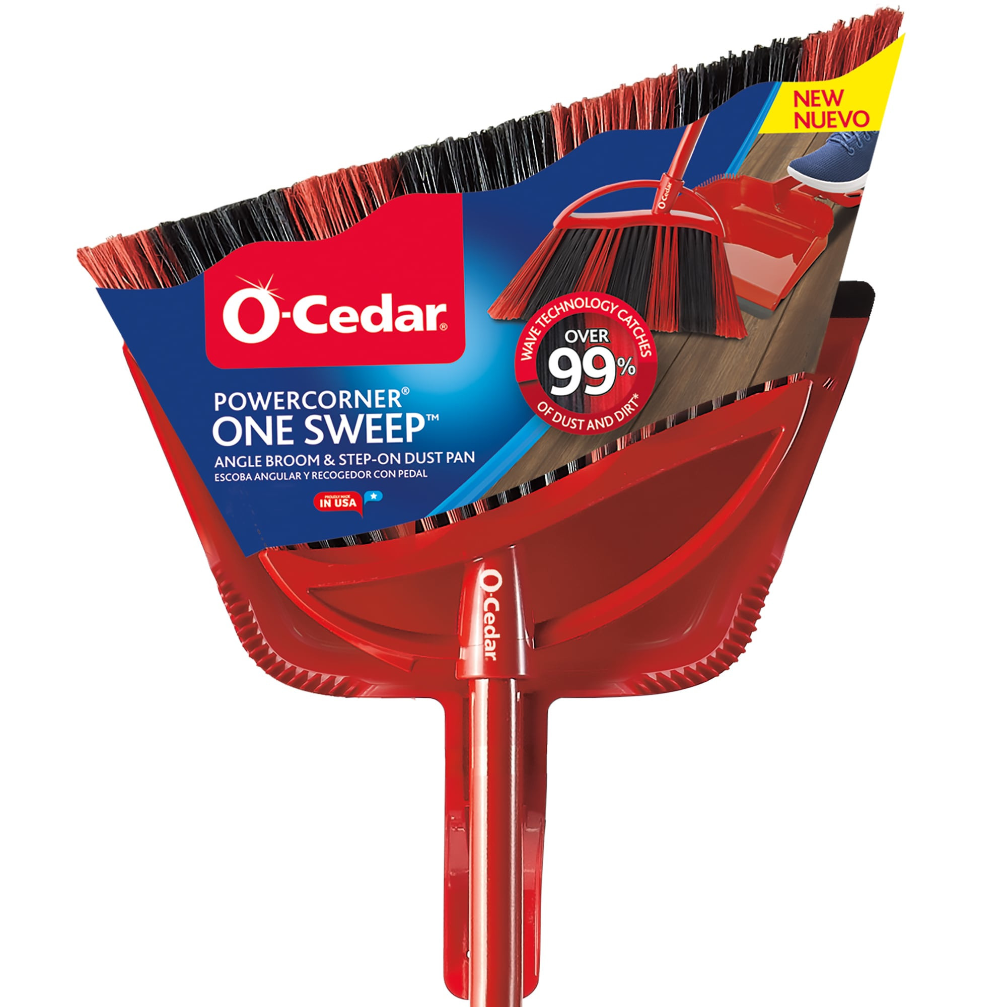O-Cedar PowerCorner One Sweep 13.5-in Poly fiber Smooth surface Angle with dustpan Upright Broom in Red | 172924 | Lowe's