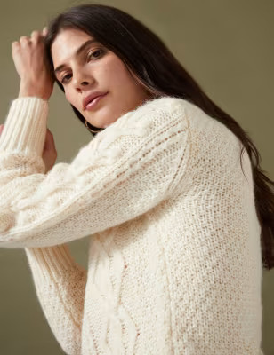 Cable Knit Puff Sleeve Jumper with Wool | Marks & Spencer (UK)