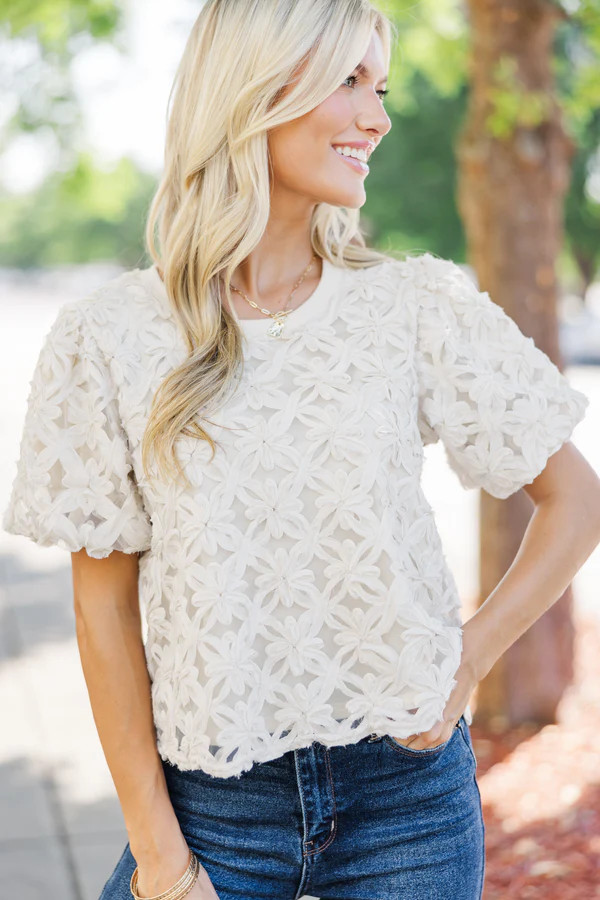 On Your Own Cream Textured Blouse | The Mint Julep Boutique