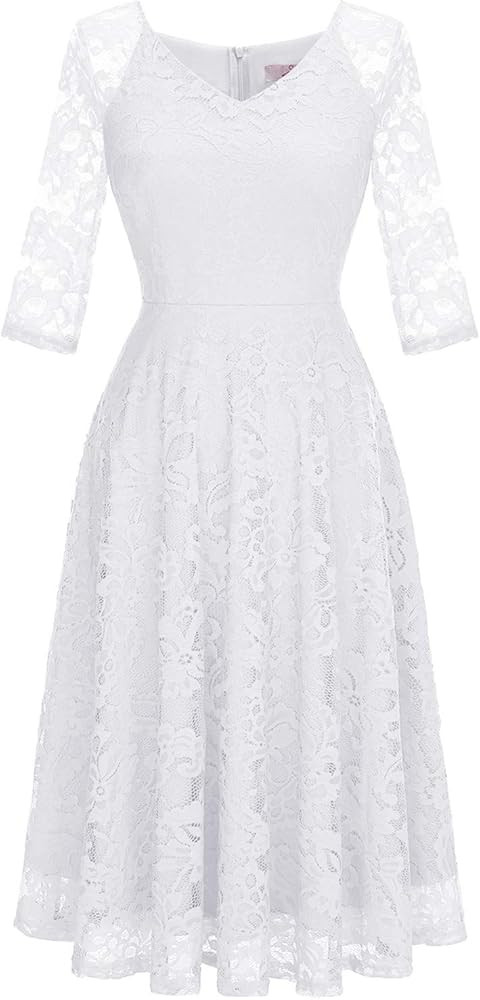 Dressystar Womens Long-Sleeve Wedding Guest Dress A-Line Lace Formal Party Cocktail Midi Dress Pr... | Amazon (US)