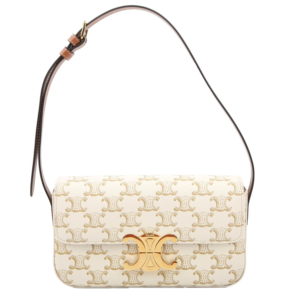 Claude Triomphe Shoulder Bag Canvas/Calfskin White | Keeks Designer Handbags