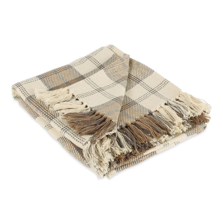 Farmhouse Plaid Throw 50x60" with 3" Fringe, Stone | Walmart (US)