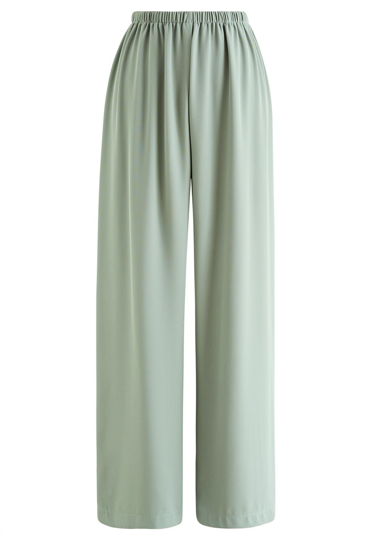 Smooth Satin Pull-On Pants in Pea Green | Chicwish