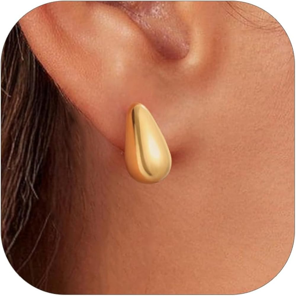 KeyStyle Chunky Gold Hoop Earrings for Women Trendy, Stainless Steel TearDrop Hoops Earring, Ligh... | Amazon (US)