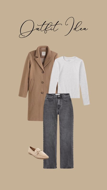 Abercrombie outfit idea- Tuckable long sleeve- dad coat! The perfect coat for fall! Curve love relaxed jeans- target style loafers- neutral style 