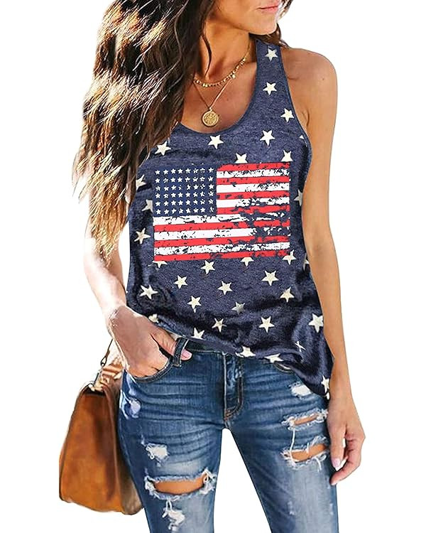 American Flag Tank Top Women 4th of July Tanks Tops for Womens USA Flag Patriotic Shirts Vest Rac... | Amazon (US)
