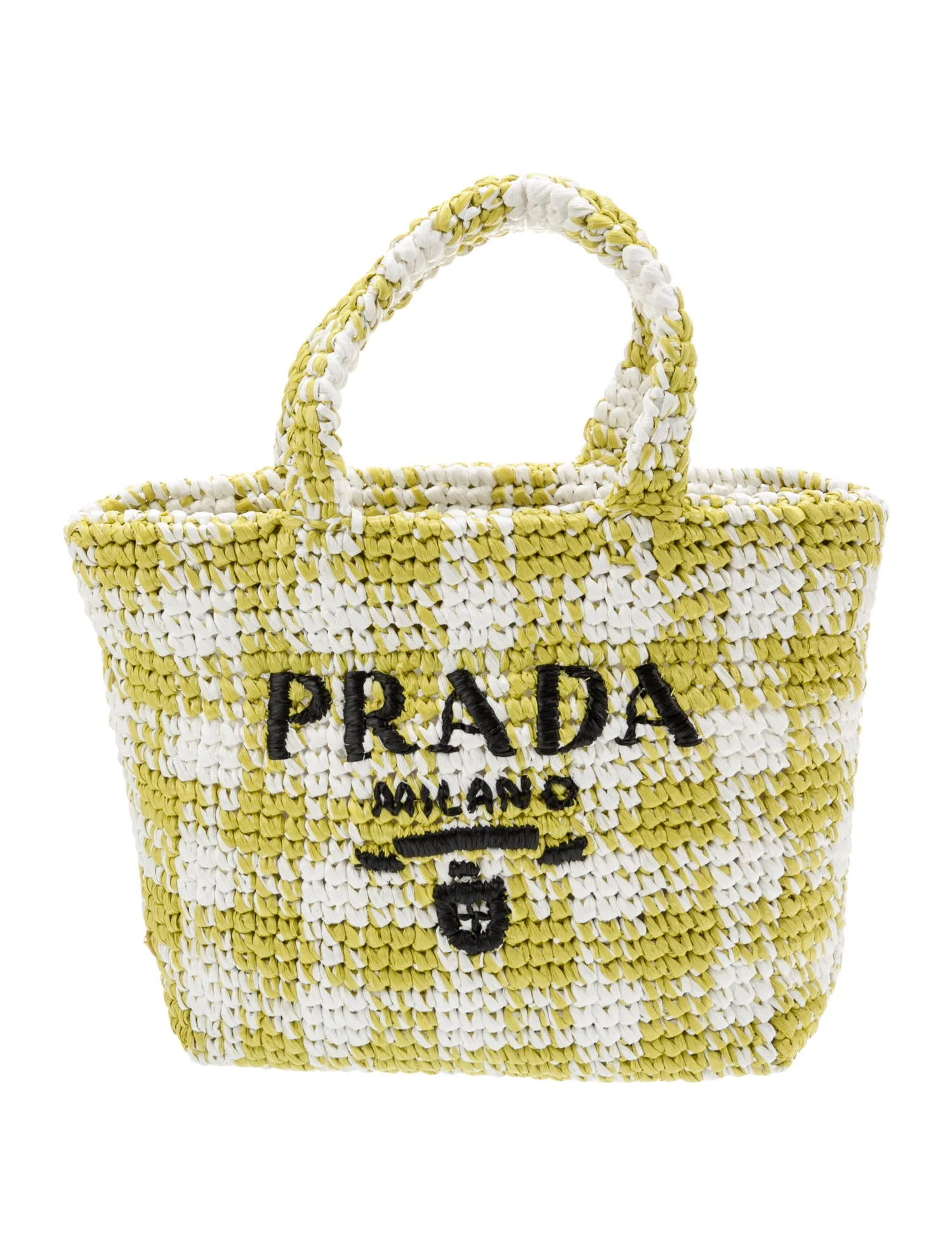 Prada Enameled Metal Triangle Gingham Raffia Tote Small - Green Totes, Handbags - PRA1159844 | Th... | The RealReal