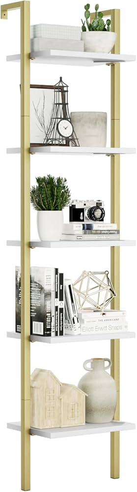 NUMENN Industrial Ladder Shelf, 5 Tier Book Shelf, Open Space Wall Mount Bookshelf with Metal Fra... | Amazon (US)