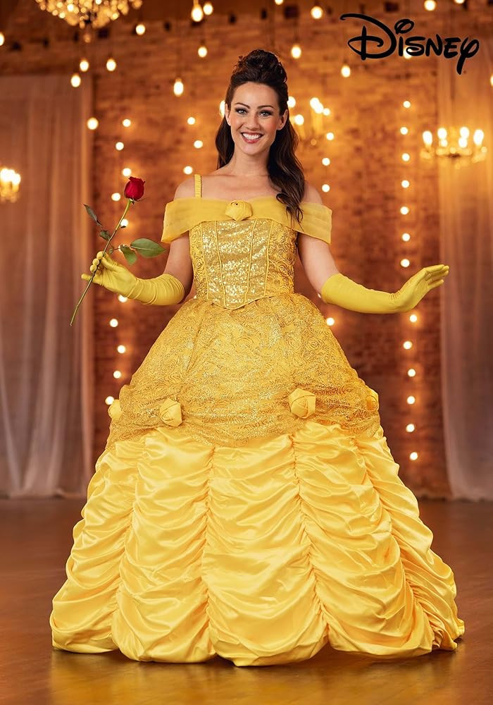 Disney Women's Belle Costume Dress - Beauty and the Beast Premium Yellow Ball Gown with Gloves for Halloween Cosplay | Amazon (US)