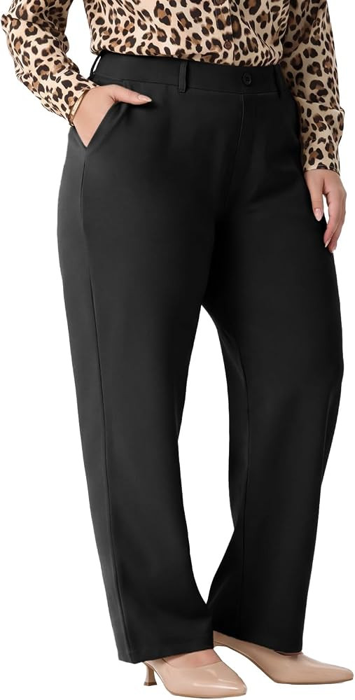 OLRIK Women's Plus Size Pull-On Dress Pants Stretchy Work Slacks | Amazon (US)