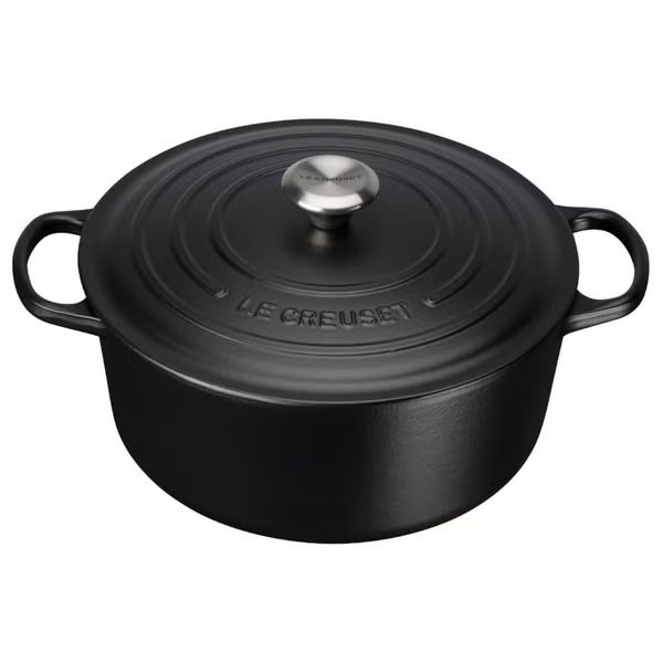 Le Creuset Signature Cast Iron Round Casserole Dish - 28cm - Satin Black | The Hut (UK)