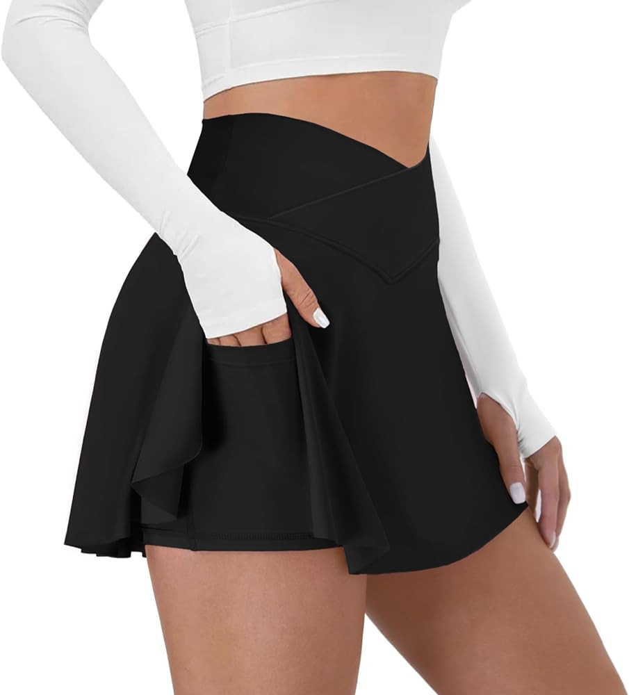 Tennis Skirt for Women with Pockets Shorts Crossover High Waisted Athletic Golf Skorts Running Wo... | Amazon (US)