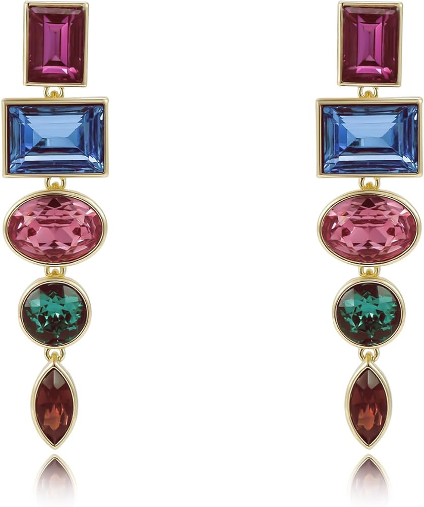 Colorful Sparkly Rhinestone Dangle Earrings - Multicolor Royal Blue Rainbow Emerald Green Glitter... | Amazon (US)