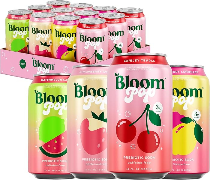 Bloom Pop Prebiotic Soda 12 Pack, Variety Pack, 12oz Cans | Prebiotic Soda for Gut Health, Low Ca... | Amazon (US)