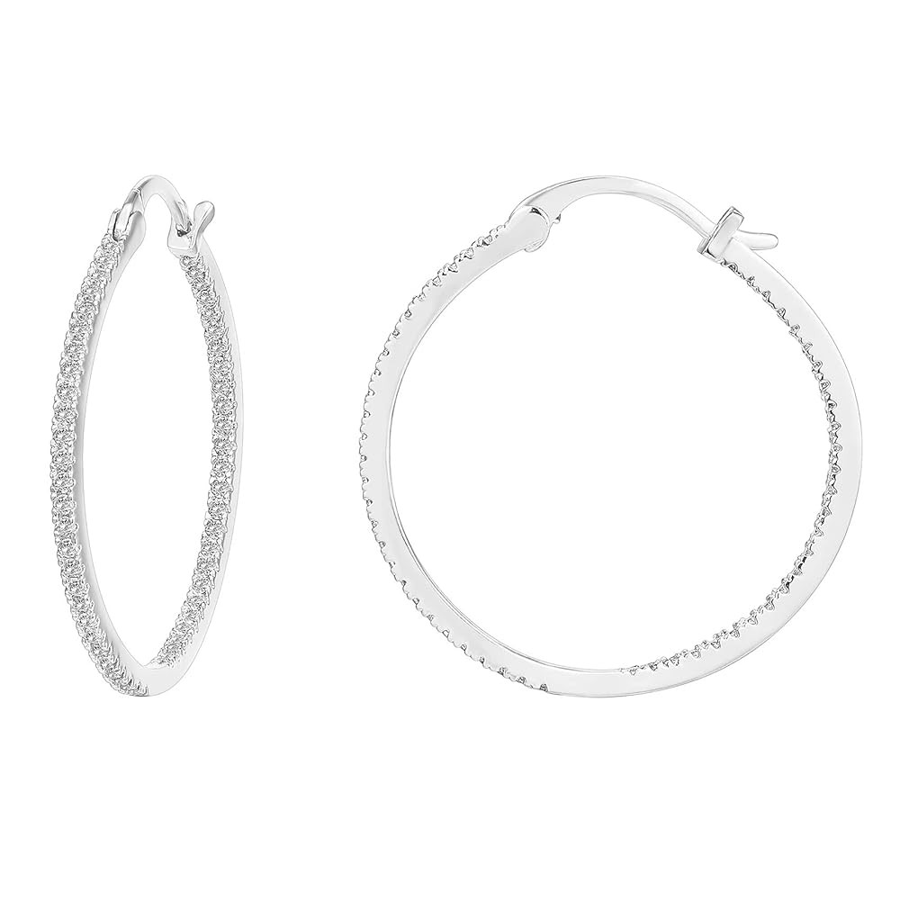 PAVOI 14K Gold Plated 925 Sterling Silver Post Cubic Zirconia Hoop Earrings 30/15mm | Amazon (US)
