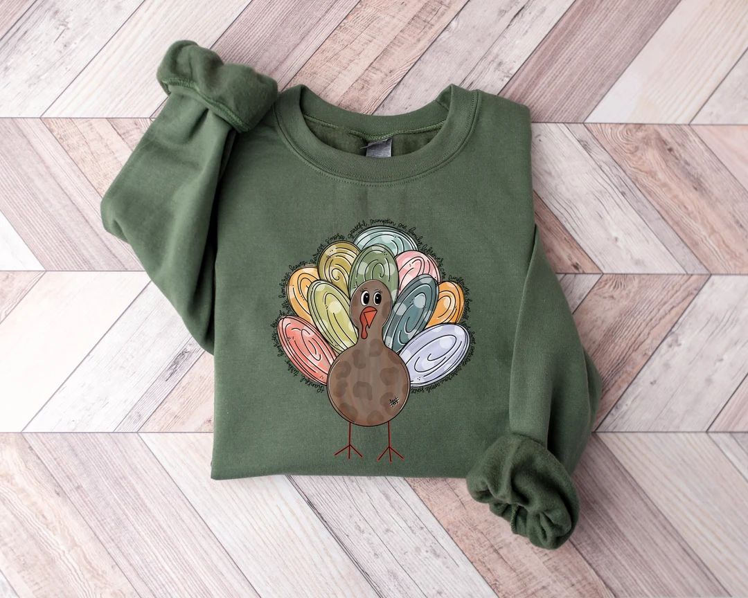 Cute Turkey Fall Thanksgiving Sweatshirt Thanksgiving Family - Etsy | Etsy (US)