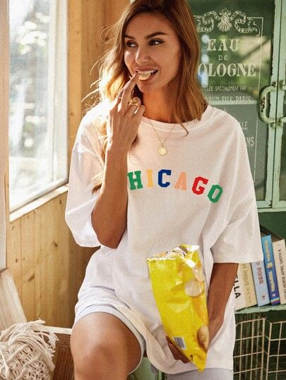 Drop Shoulder Letter Graphic Oversized Tee | SHEIN