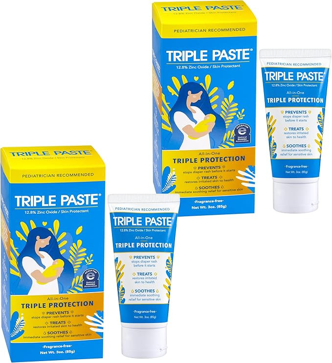 Triple Paste Diaper Rash Cream for Baby - 3 oz Tube - Zinc Oxide Ointment Treats, Soothes and Pre... | Amazon (US)