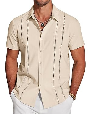 COOFANDY Men's Cuban Guayabera Shirt Short Sleeve Button Down Shirts Casual Summer Beach Linen Sh... | Amazon (US)
