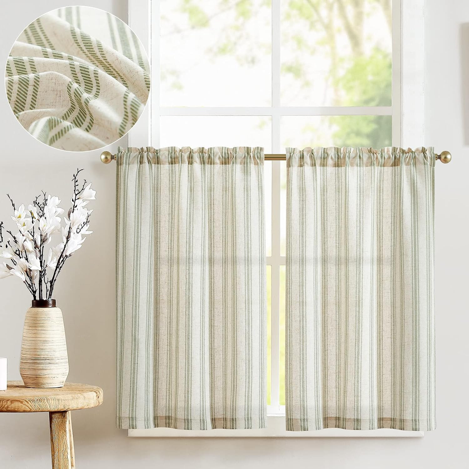 TOPICK Striped Kitchen Curtains for Living Room Bedroom Bathroom Cupboard 36 Inch Drop Linen Blen... | Amazon (UK)