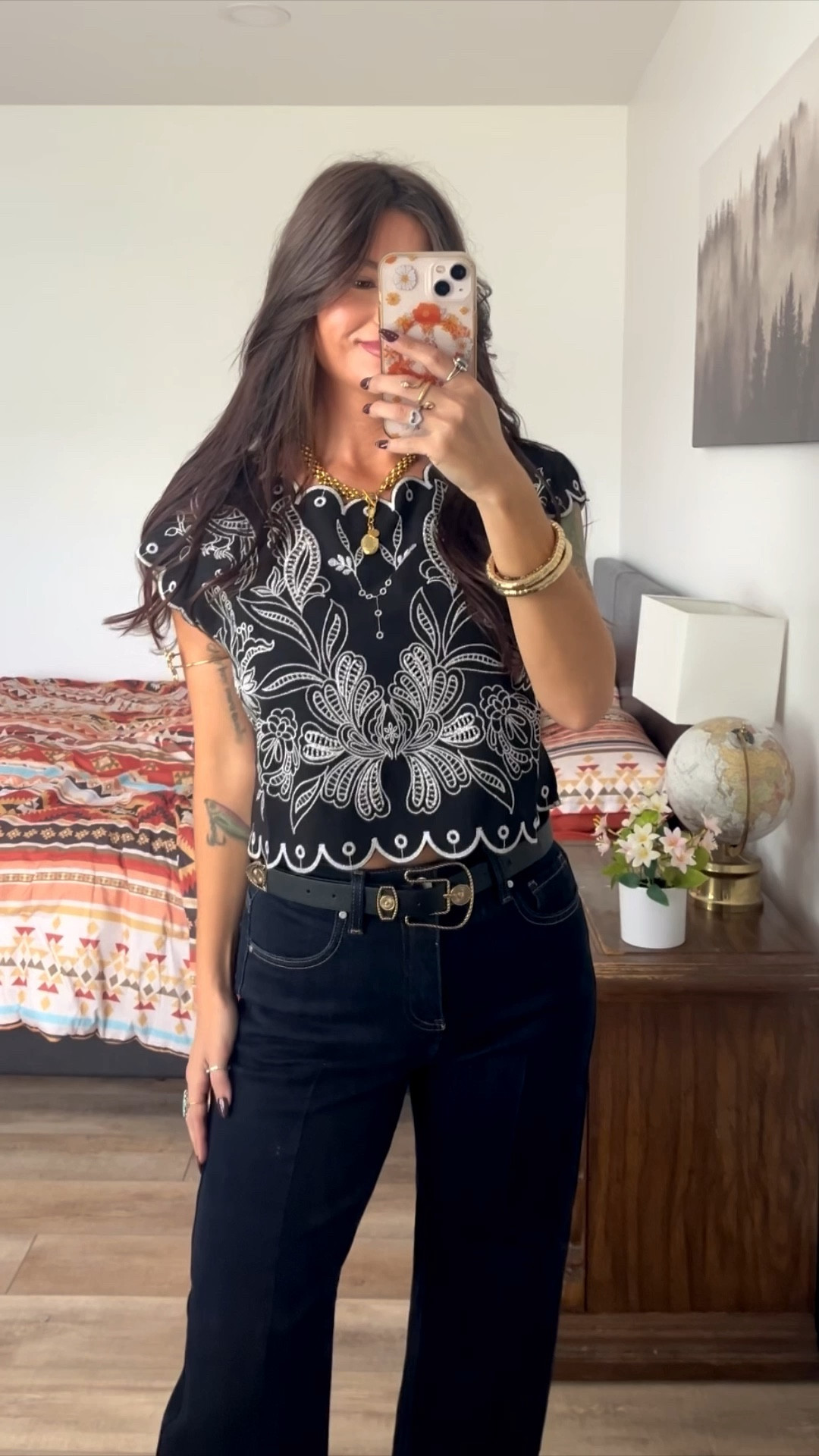 Embroidered crop blouse paired with dark wash wide leg denim, cropped length! Wearing 25 in jeans and xs top! 

Necklace & earrings are from this months twisted silver girls club box - LORI50 for 50% off your first box
Top - LORI

#LTKSeasonal #LTKPetite #LTKStyleTip