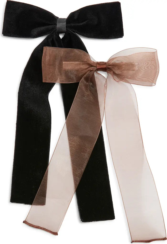 Set of 2 Velvet & Organza Hair Bow Barrettes | Nordstrom