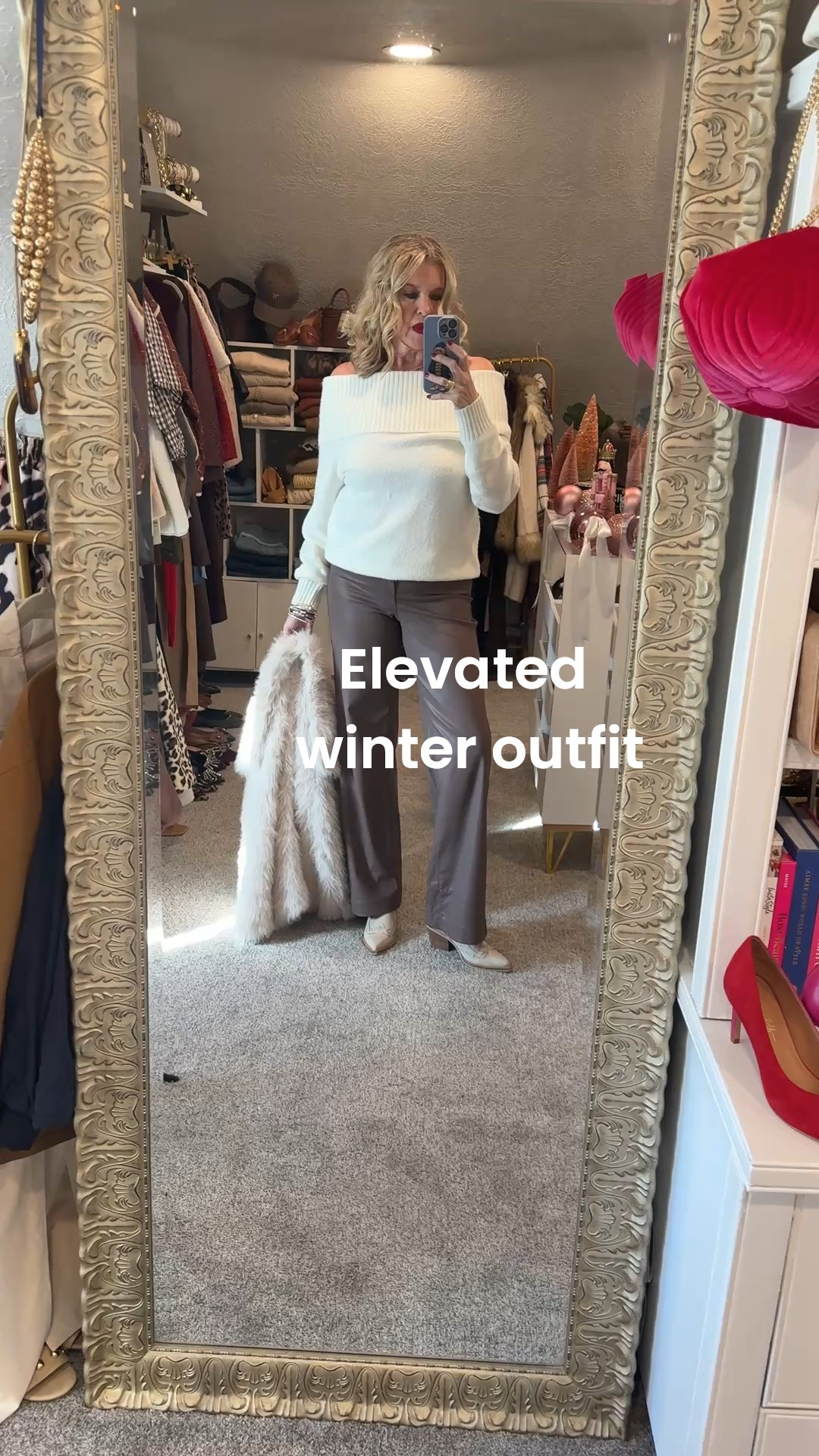 Elevated 
Winter Outfit

What I wore on a New years Eve DAY date with my hubby,.

We headed to Midway  a cute little Swiss town outside of deer valley.

For Lunch and a little shopping..
Walking around in this cute teen getting the fresh air and sunshine we needed.

Outfit details:

Off the shoulder sweater  a Bo from Nordstrom. This does sell out and restocks. Ilinked outer similar Off the shoulder sweaters too!❤️ tts in a small

Wax coated  wide leg pants by NYDJ fit tts I am wearing a 4


Faux Fur coat Amazon find and so affordable at a great price fits tts

Dolce vita western booties tts

Tennis necklace 
Anthropologie initial necklace 

Target earrings under $12

Bracelets by pearls by Sheri not linkable available on line



#LTKSaleAlert #LTKootd #LTKOver40