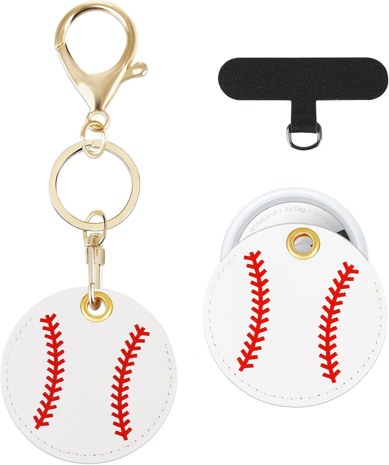 Baseball Keychain Holder for AirTag, Premium PU Leather GPS Tracker Case with Phone Lanyard Tether Tab, Anti-Scratch Protective Cover for Keys, Kids Backpack, Luggage - Sports Gift for Boys & Men | Amazon (US)