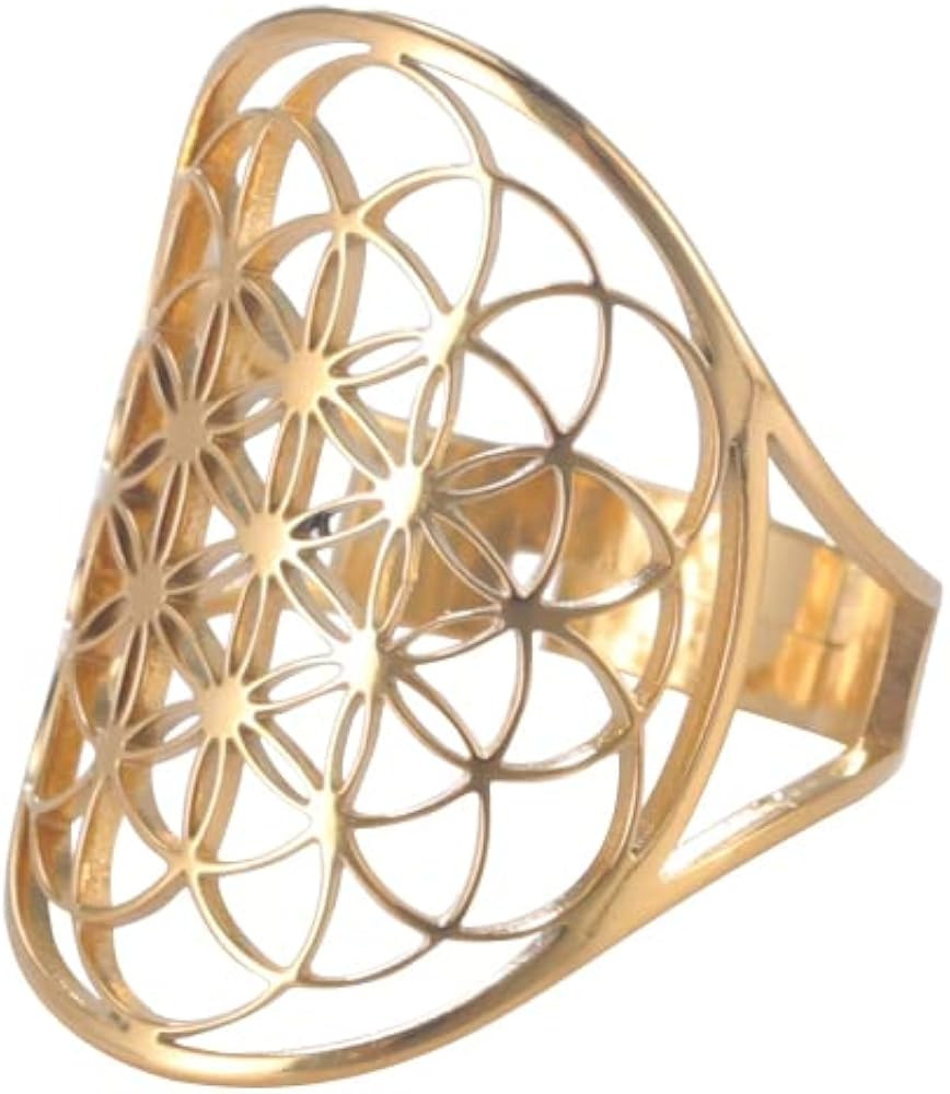Amaxer Cutout Flower of Life Mandala Ring for Women Sacred Geometry Ring Statement Stainless Stee... | Amazon (US)